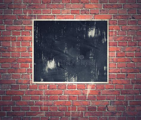 Empty Square Frame On Black Brick Wall Blank Space Poster Or Art Frame