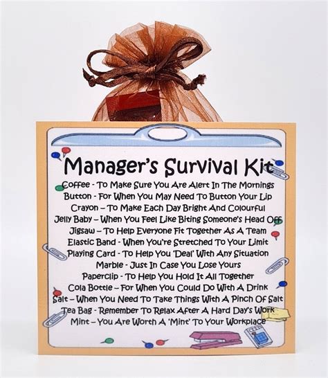 Manager S Survival Kit Fun Novelty Gift Card Alternative Birthday