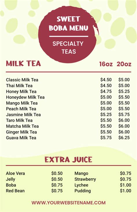 Free Customizable Boba Menu Templates