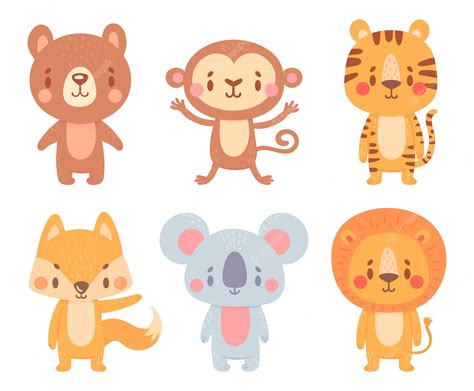 Premium Vector Cute Cartoon Animals Wild Adorable Characters With