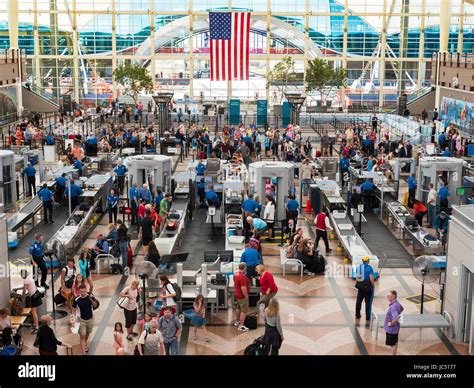 Busy TSA security checkpoint at Denver, Colorado International Airport ...