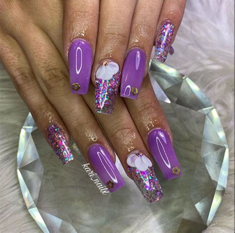 60 Pretty Purple Nails The Glossychic Floral Nail Designs Purple Nails Purple And Pink Nails