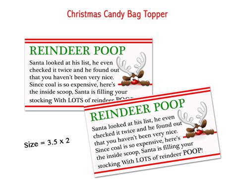 Reindeer Poop Christmas Candy Bag Topper Candy Bag Tags Etsy