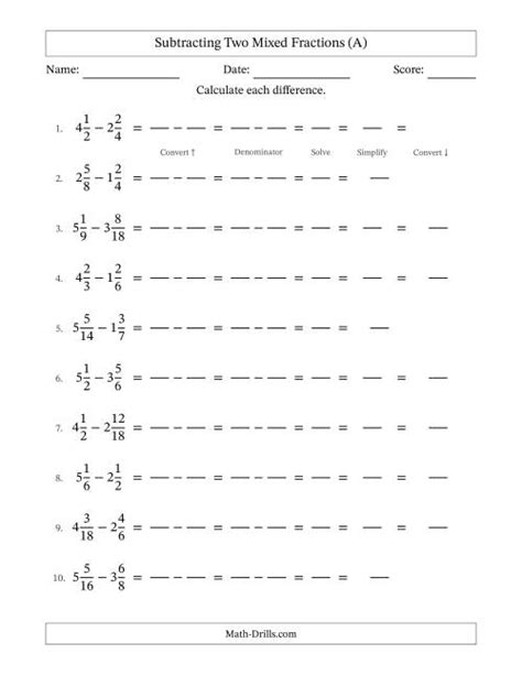 Subtracting Two Mixed Fractions With Similar Denominators Mixed