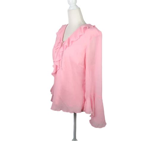 Vintage Y K Dressbarn Light Pink Frilly Blouse Top L Ebay