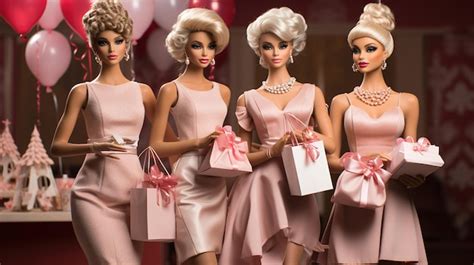 Premium Ai Image Pretty Blonde Barbie Wearing A Pink Striped Dress And Seated On