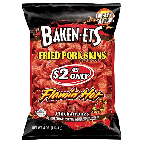 Baken Ets Fried Pork Skins Chicharrones Flamin Hot Flavored 4 Oz