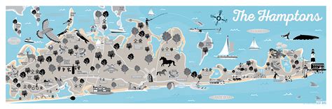 The Hamptons Map Illustration Illustrated Map New York Art The Hamptons