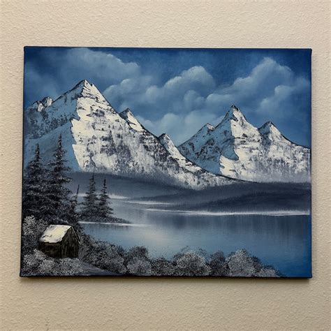 Bob Ross Style Mountain Landscape Oil Painting on Canvas - Etsy