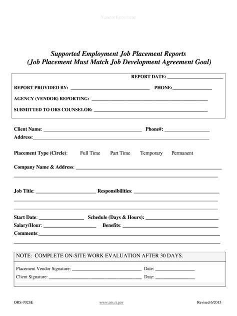 Fillable Online Ors Ri Supported Employment Job Placement Reports Job