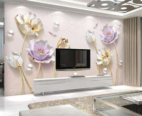 D Embossed Look Tulip Floral Wallpaper Mural Wallmur