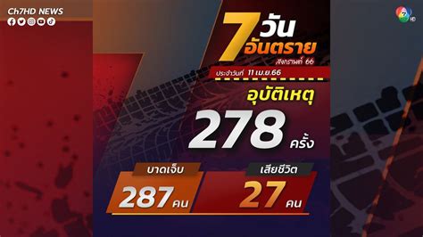 ข่าว7 วันอันตราย สงกรานต์ 2566 วันแรกเกิดอุบัติเหตุ 278 ครั้ง เสียชีวิต