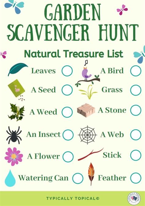 Natural Treasure Hunting Garden Scavenger Hunt For Kids With Free