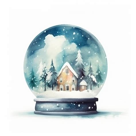 Premium AI Image | Watercolor snow globe with a house on the snow ...