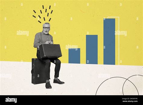 Creative Collage Picture Sitting Mature Pensioner Man Holding Suitcase