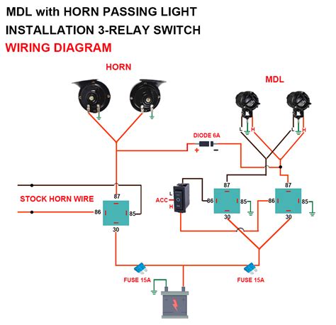 PASSING LIGHT MDL HIGH LOW With HORN 3 RELAY WIRING SETUP MINI RELAY 5