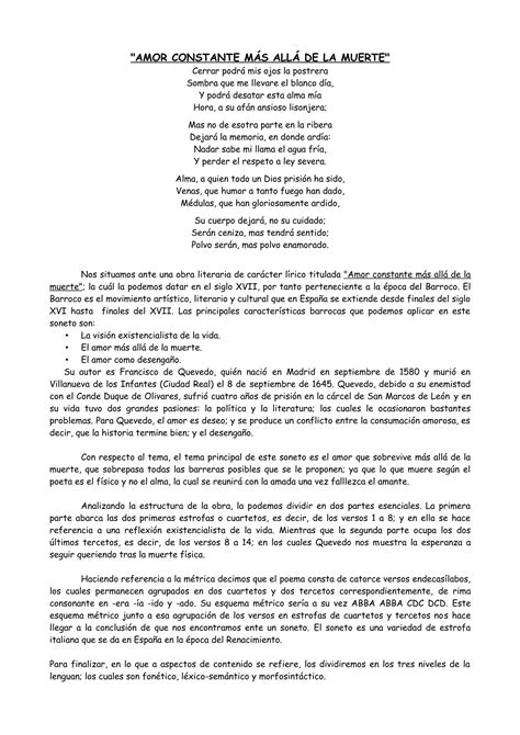 Comentario Amor Constante M S All De La Muerte Pdf