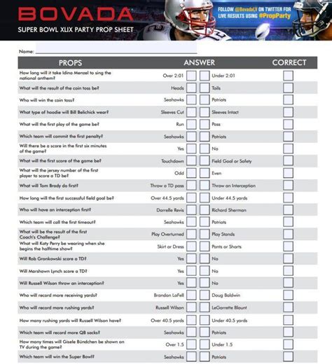 Super Bowl Prop Bet Sheet Types Of Prop Bets