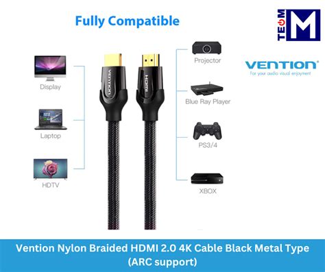 Vention Nylon Braided Hdmi 2 0 4k Cable Black Metal Type Arc Support Vaa B05 B100 1m Vaa