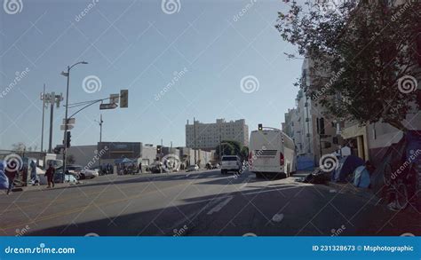 Tents Of The Homeless Line The Sidewalks In Downtown Los Angeles Stock