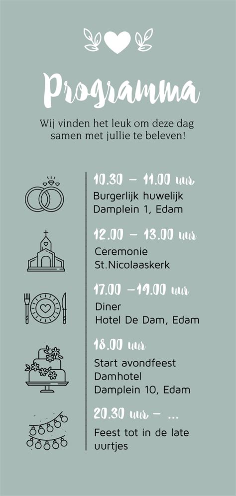 Staande Programma Kaart Voor Trouwdag Zelf Maken