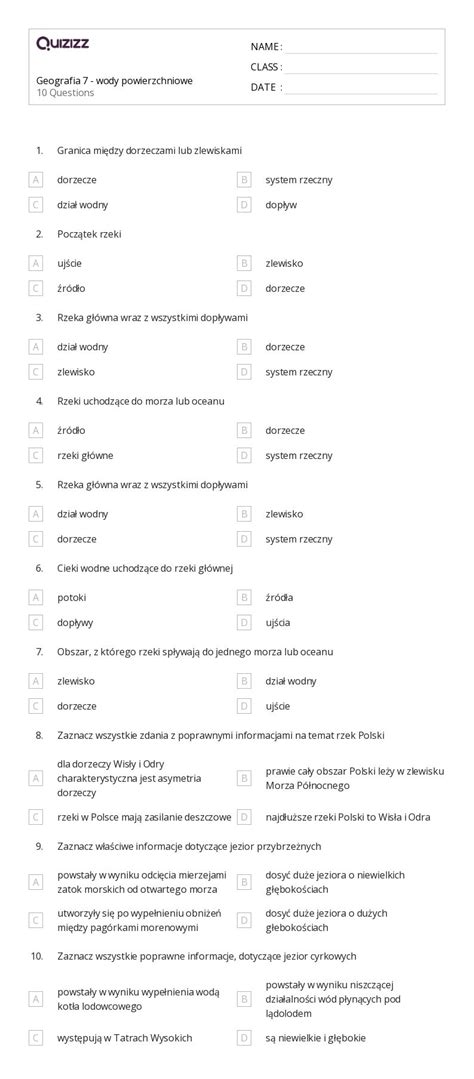 Ponad 50 Geografia Arkuszy Roboczych Dla Klasa 7 W Quizizz Darmowe I