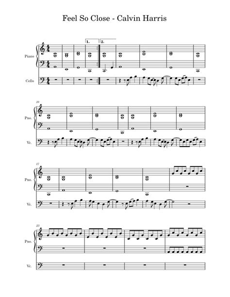 Feel So Close Calvin Harris Cello Sheet Music For Piano Cello Piano