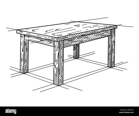 Realistic sketch of the table in perspective. Vector illustration Stock ...