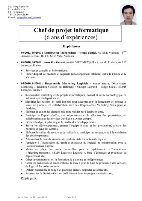 Exemple cv ingénieur de production informatique laboite cv fr