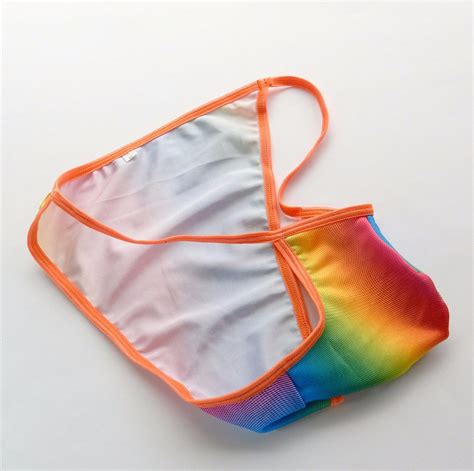 K P Mens String Bikini Sexy Tanga Bulge Pouch Swim Bikini Rainbow Color Print EBay