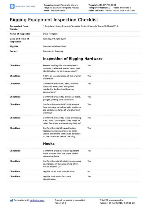 Printable Rigging Equipment Inspection Checklist For Better Rigging ...