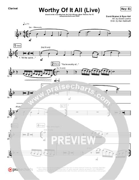 Worthy Of It All (Live) Clarinet Sheet Music PDF (CeCe Winans) - PraiseCharts