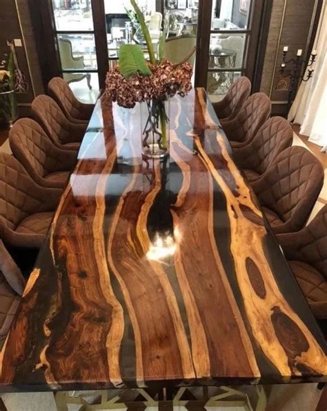 Black Epoxy Resin Top Dining Table Live Edge Center Bar Table Etsy