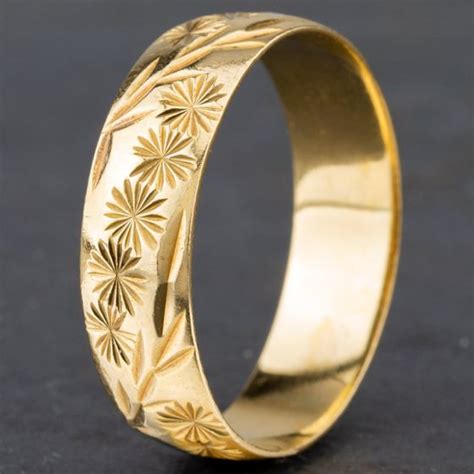 Second Hand Ct Yellow Gold Mm Patterned Wedding Ring