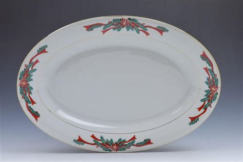 Poinsettia And Ribbons 13 Serving Oval Platter Platters