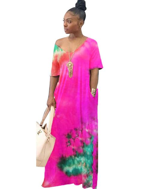 Plus Size Off Shoulder Tie Dyed Maxi Beach Dresses Dresses Saledress