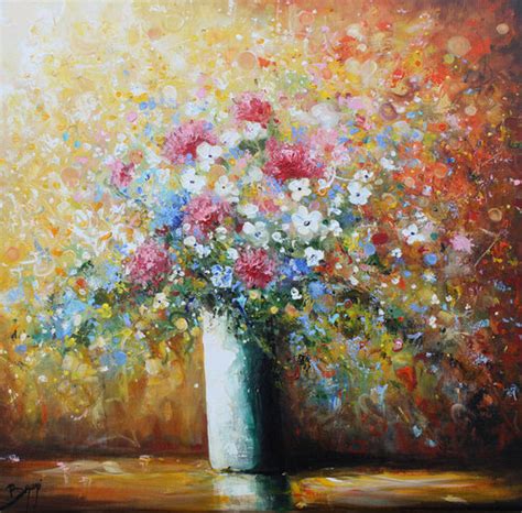 Bouquet De Fleurs Blanches Sur Fond Rouge De Eric Bruni