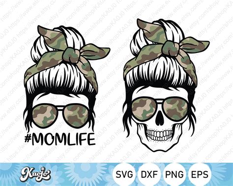 Messy Bun Camouflage Svg Army Skull Mom Svg Camo Messy Bun Etsy