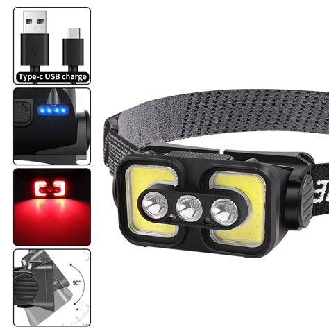 Sensor Xpe Cob Red Headlamp Built In Battery Flashlight For Hiking