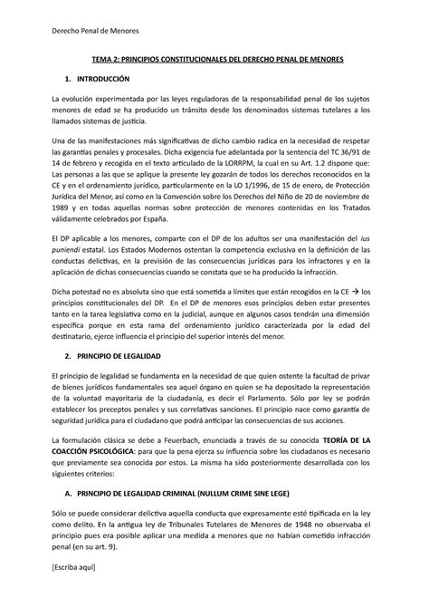 Tema Apuntes Para Preparar La Asignatura De Derecho Pena De Menores