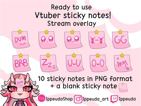 11x Pink Star Sticky Note Assets Vtuber Pngtuber Streamer Vroid