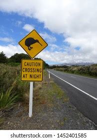 Warning Sign New Zealand Caution Pinguins Stock Photo