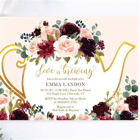 Bridal Tea Party Invitation Floral High Tea Shower Invite Time Etsy