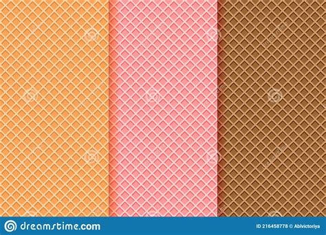 Ice Cream Waffle Cone Textures Set Seamless Patterns With Different