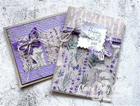 Two Handmade Greeting Cards With Purple Flowers