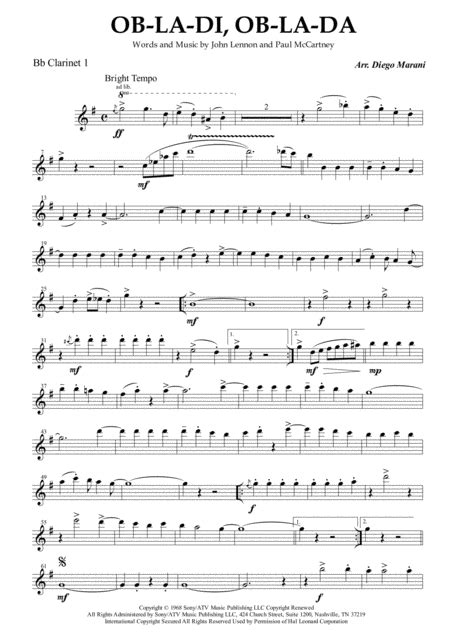 Ob La Di Ob La Da For Clarinet Quartet By Digital Sheet Music For