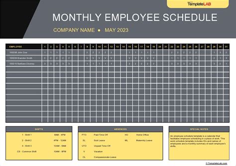 Monthly staff schedule template