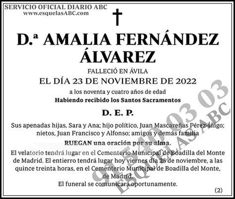 Amalia Fern Ndez Lvarez Esquelas Abc