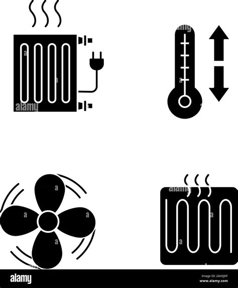 Air Conditioning Glyph Icons Set Electric Radiator Climate Control