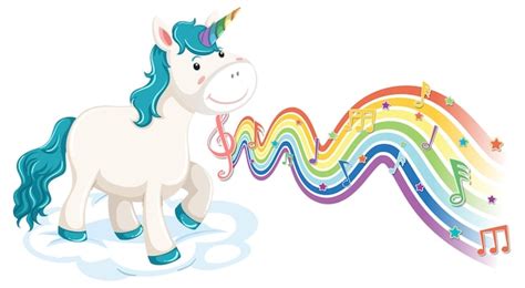 Free Vector Unicorn Standing On The Cloud With Melody Symbols On